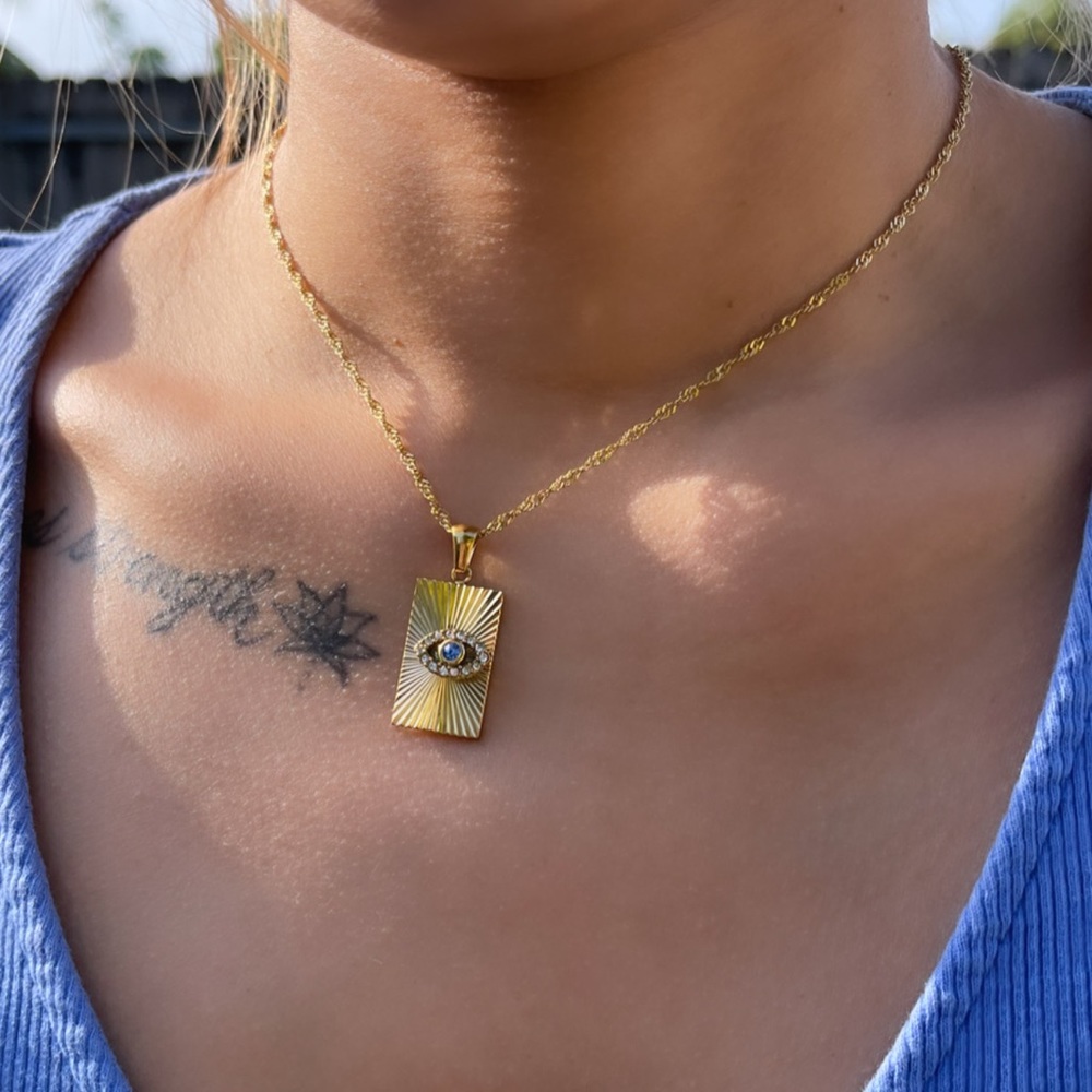 Gold Evil Eye Square Pendant Necklace